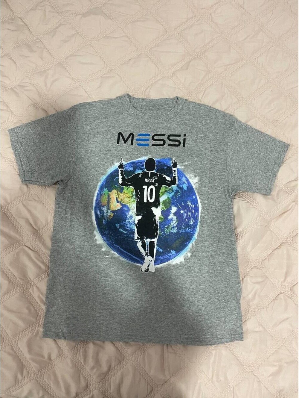 Messi Boys T-Shirt Gray Size Medium 90% Cotton 10% Polyester